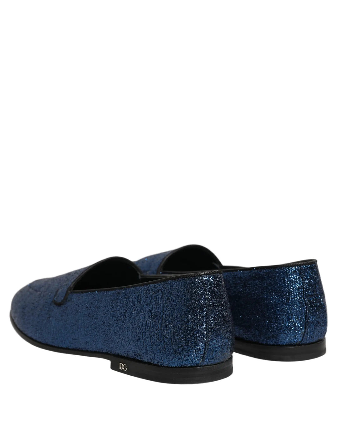 Dolce &amp; Gabbana Blue Glitter Lurex DG Logo Dress Loafers Shoes