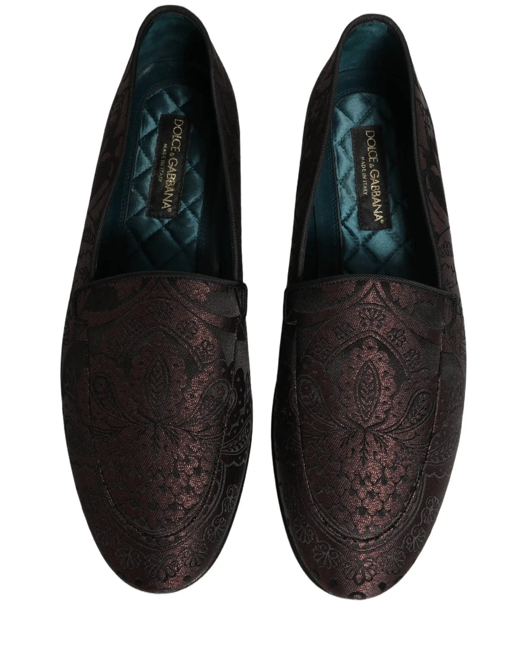 Dolce &amp; Gabbana Maroon Jacquard Leather Slip On Loafers Shoes