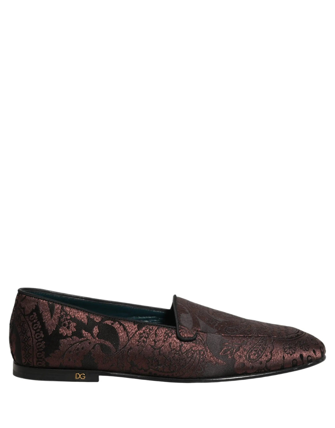 Dolce &amp; Gabbana Maroon Jacquard Leather Slip On Loafers Shoes