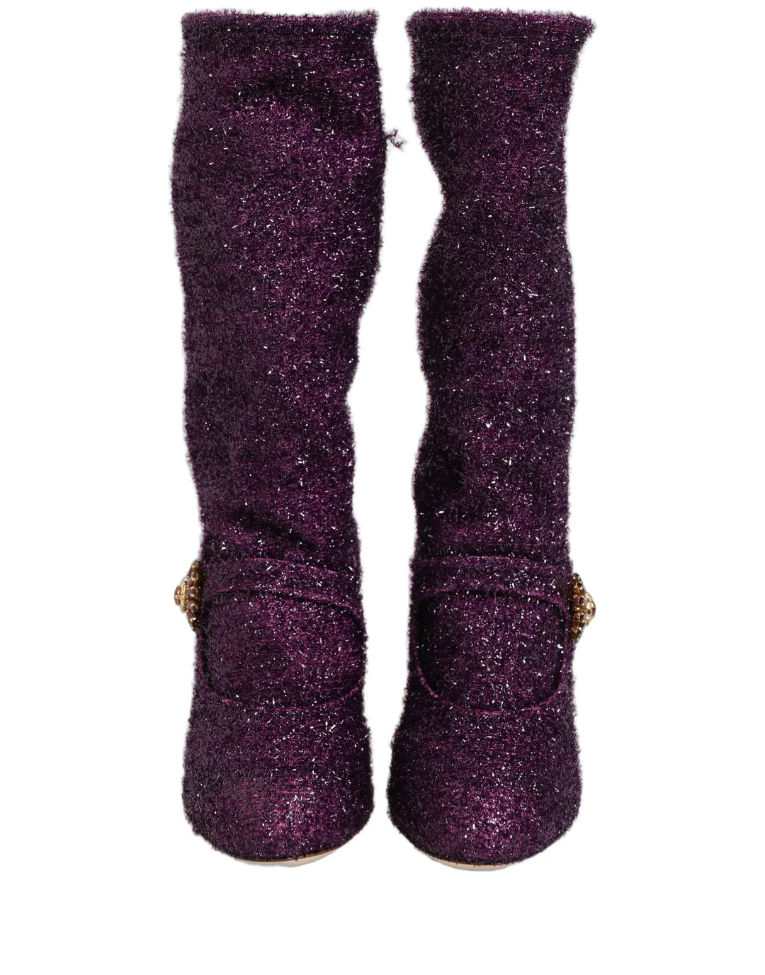 Dolce &amp; Gabbana Purple Crystal Lurex Fantasy High Boots Shoes