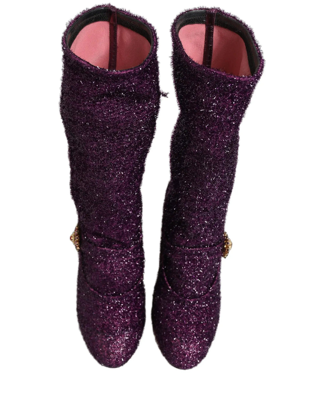 Dolce &amp; Gabbana Purple Crystal Lurex Fantasy High Boots Shoes