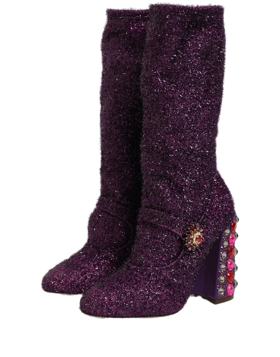 Dolce &amp; Gabbana Purple Crystal Lurex Fantasy High Boots Shoes