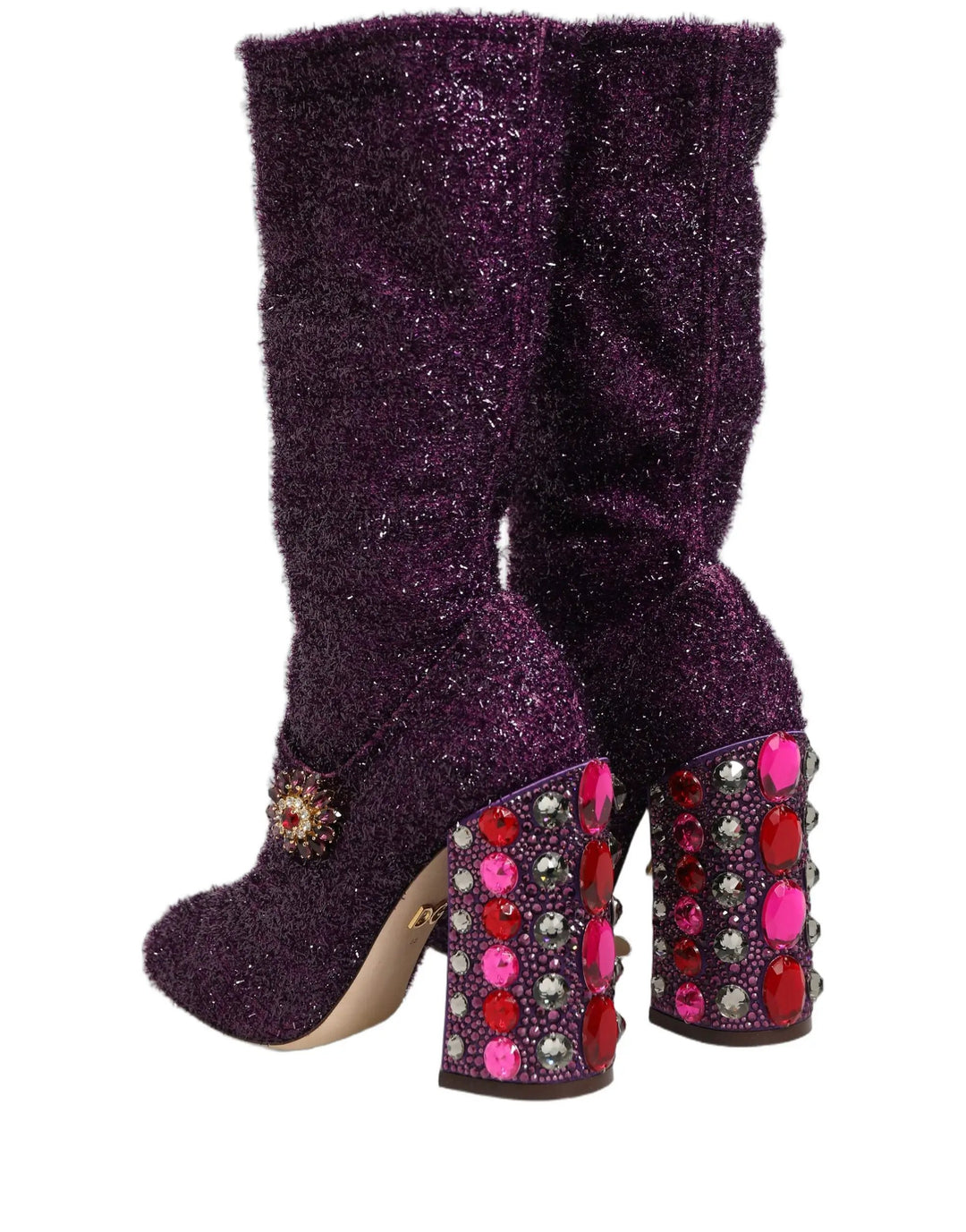 Dolce &amp; Gabbana Purple Crystal Lurex Fantasy High Boots Shoes