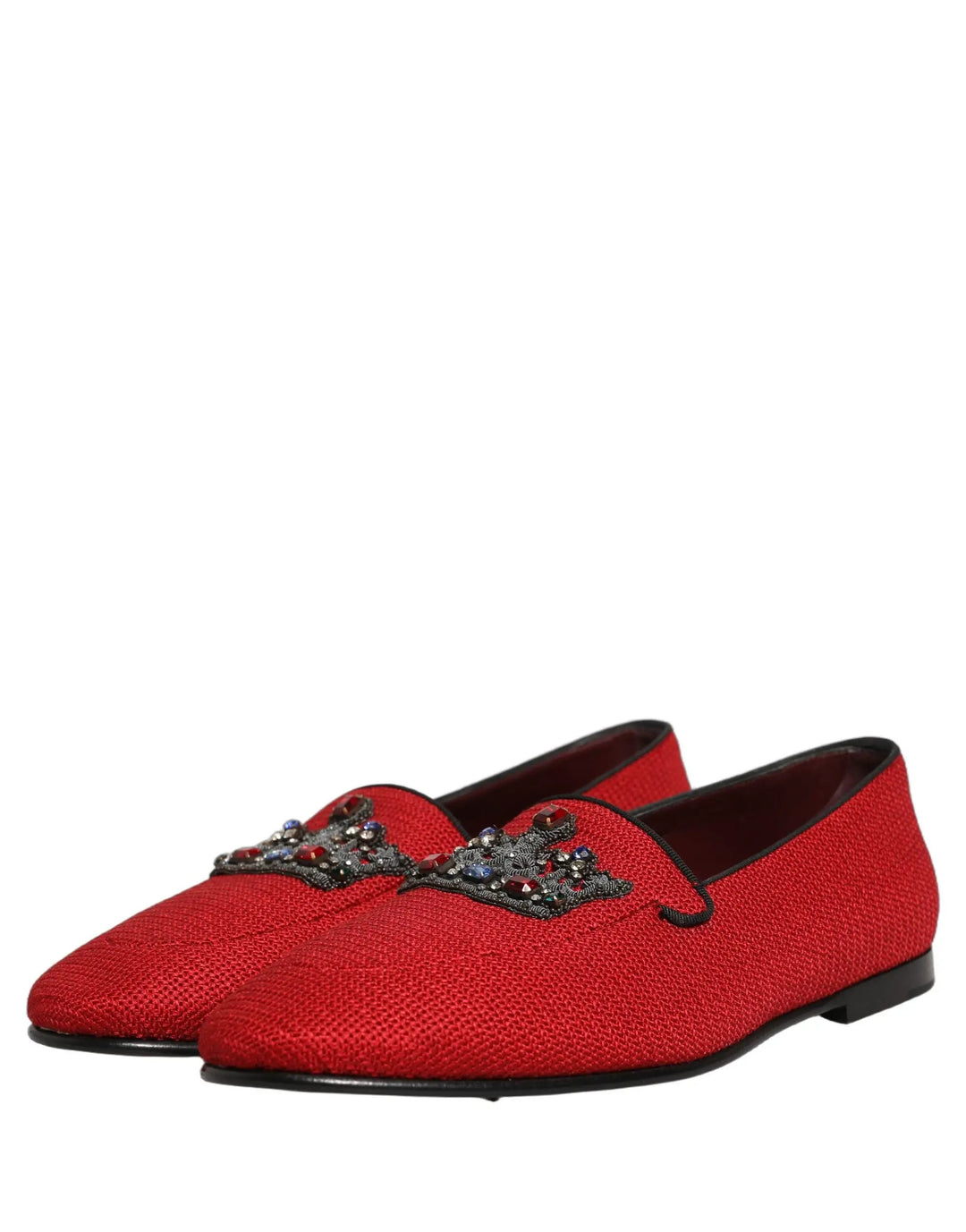 Dolce &amp; Gabbana Red Crown Embellished Dress Loafers Shoes