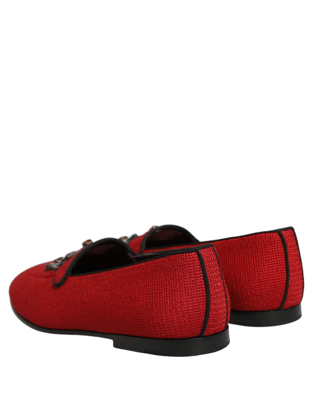 Dolce &amp; Gabbana Red Crown Embellished Dress Loafers Shoes