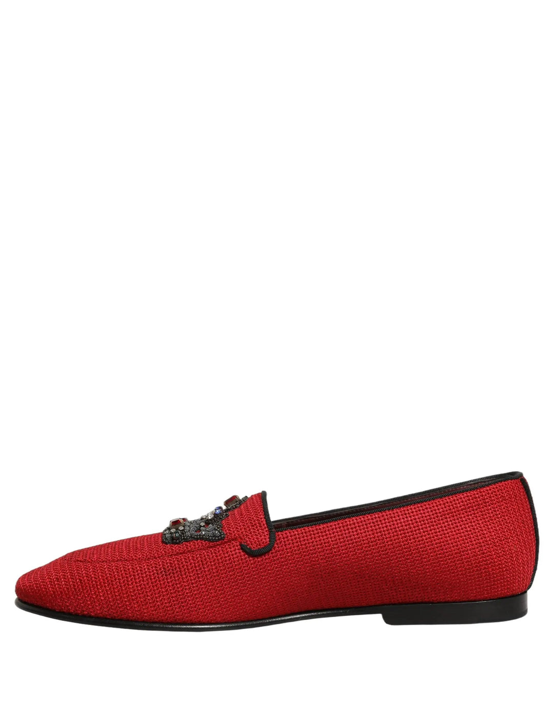 Dolce &amp; Gabbana Red Crown Embellished Dress Loafers Shoes