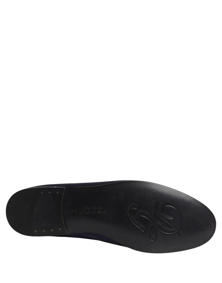 Dolce &amp; Gabbana Navy Blue Satin DG Logo Dress Loafers Shoes