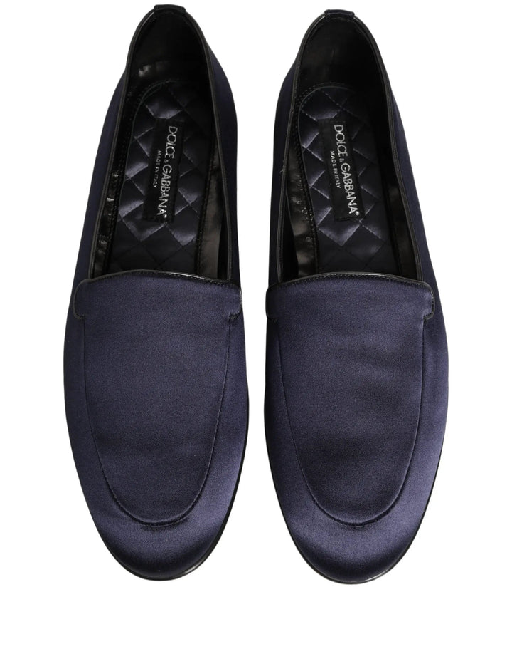 Dolce &amp; Gabbana Navy Blue Satin DG Logo Dress Loafers Shoes
