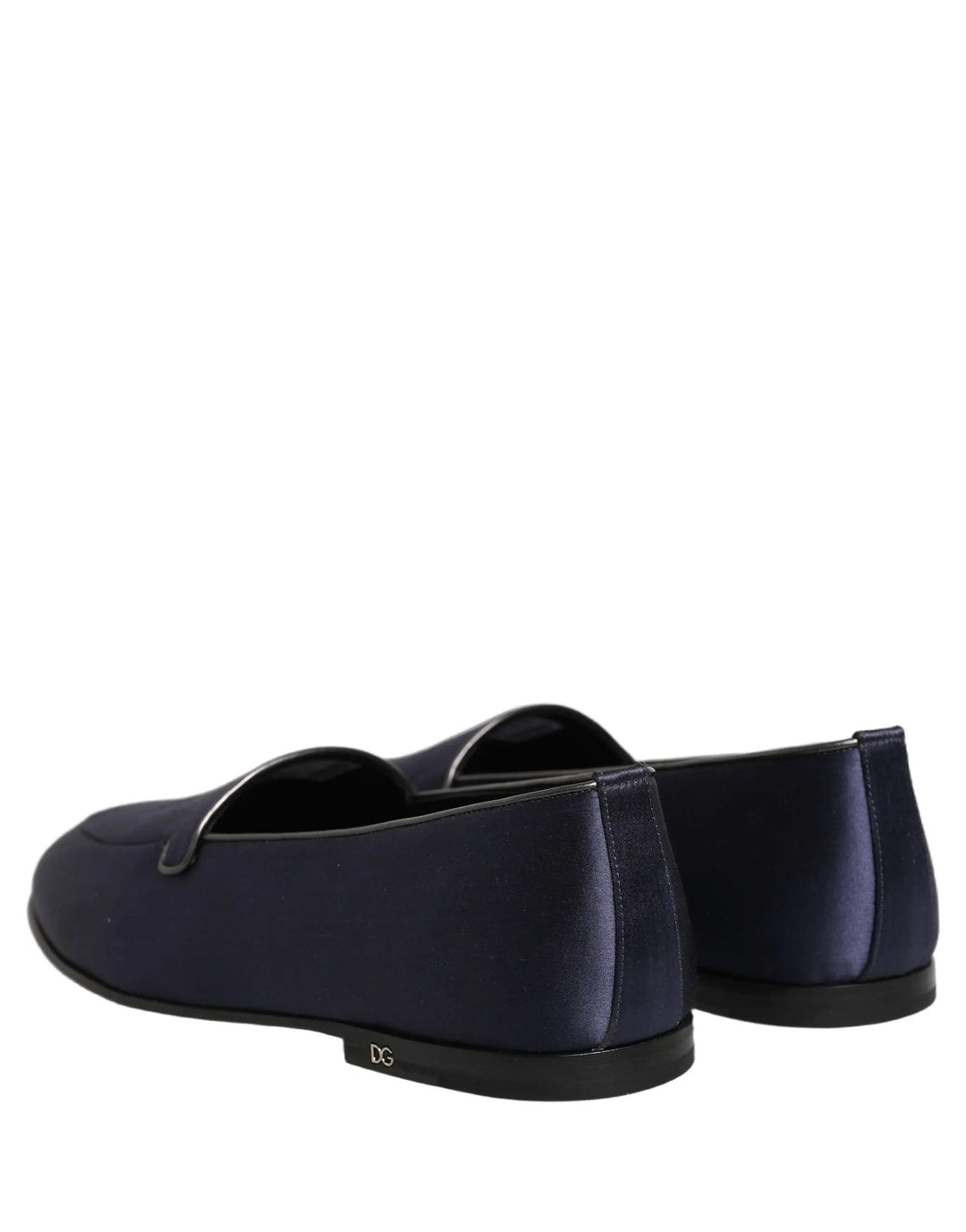 Dolce &amp; Gabbana Navy Blue Satin DG Logo Dress Loafers Shoes