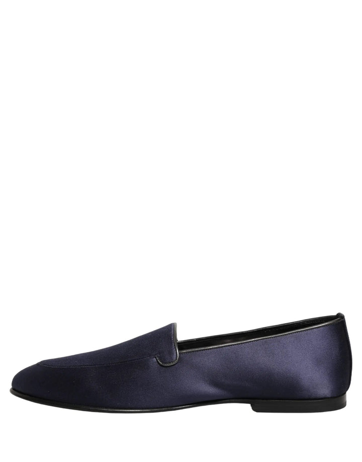 Dolce &amp; Gabbana Navy Blue Satin DG Logo Dress Loafers Shoes