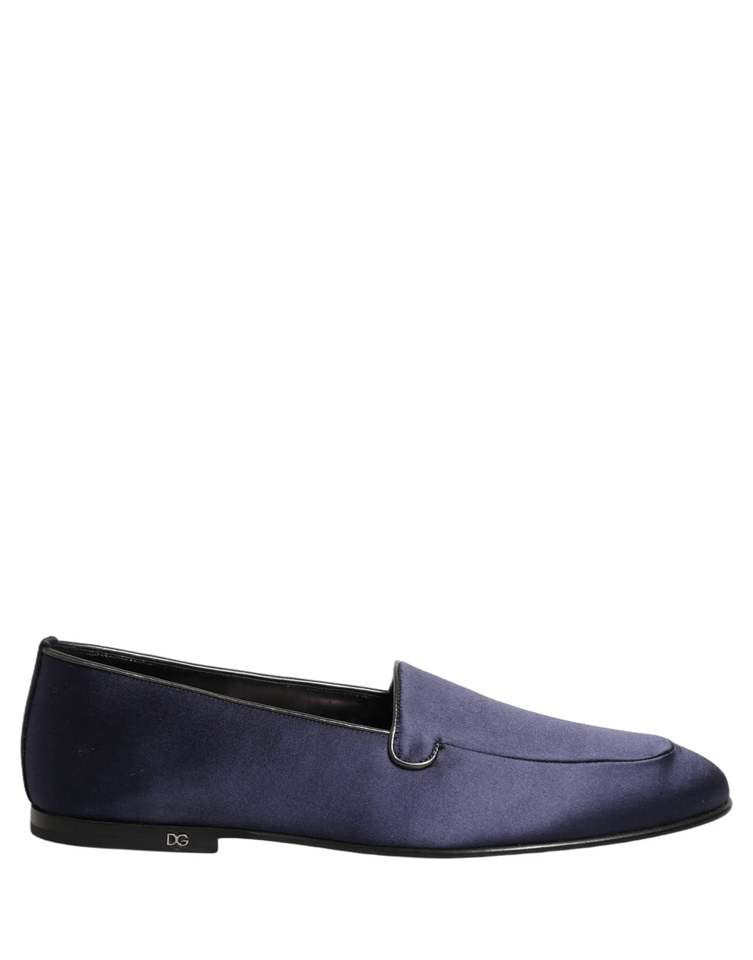 Dolce &amp; Gabbana Navy Blue Satin DG Logo Dress Loafers Shoes