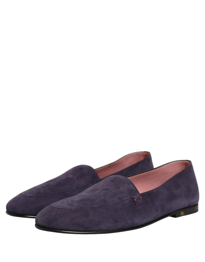 Dolce &amp; Gabbana Violet Velvet Slip On Men Flats Loafers Shoes