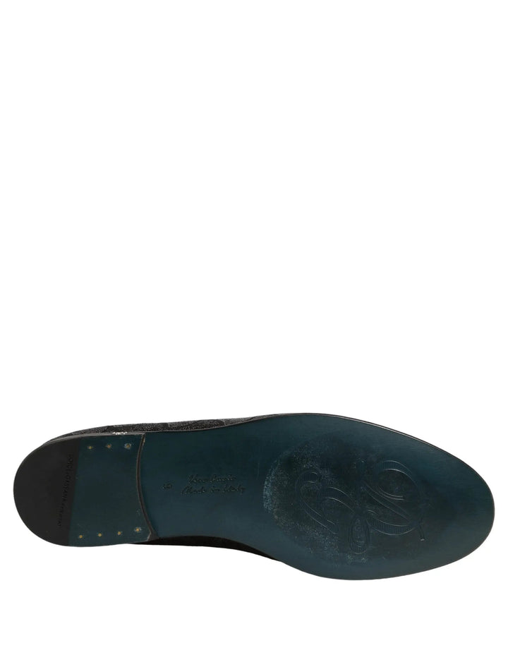 Dolce &amp; Gabbana Black Glitter Brocade Men Dress Loafers Shoes