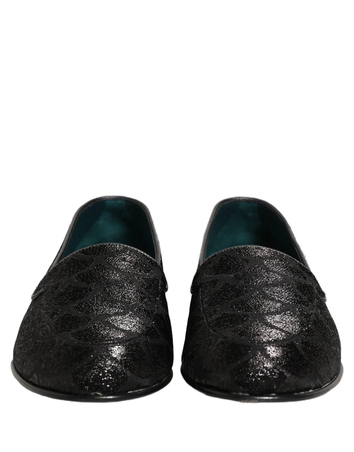 Dolce &amp; Gabbana Black Glitter Brocade Men Dress Loafers Shoes