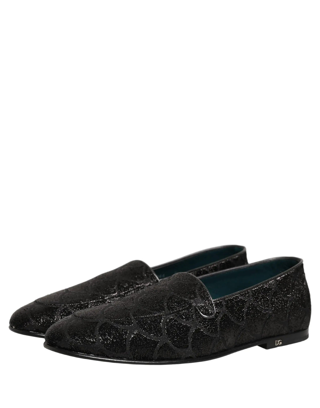Dolce &amp; Gabbana Black Glitter Brocade Men Dress Loafers Shoes
