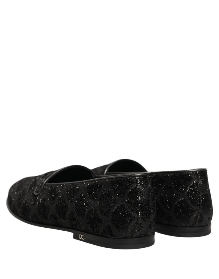 Dolce &amp; Gabbana Black Glitter Brocade Men Dress Loafers Shoes