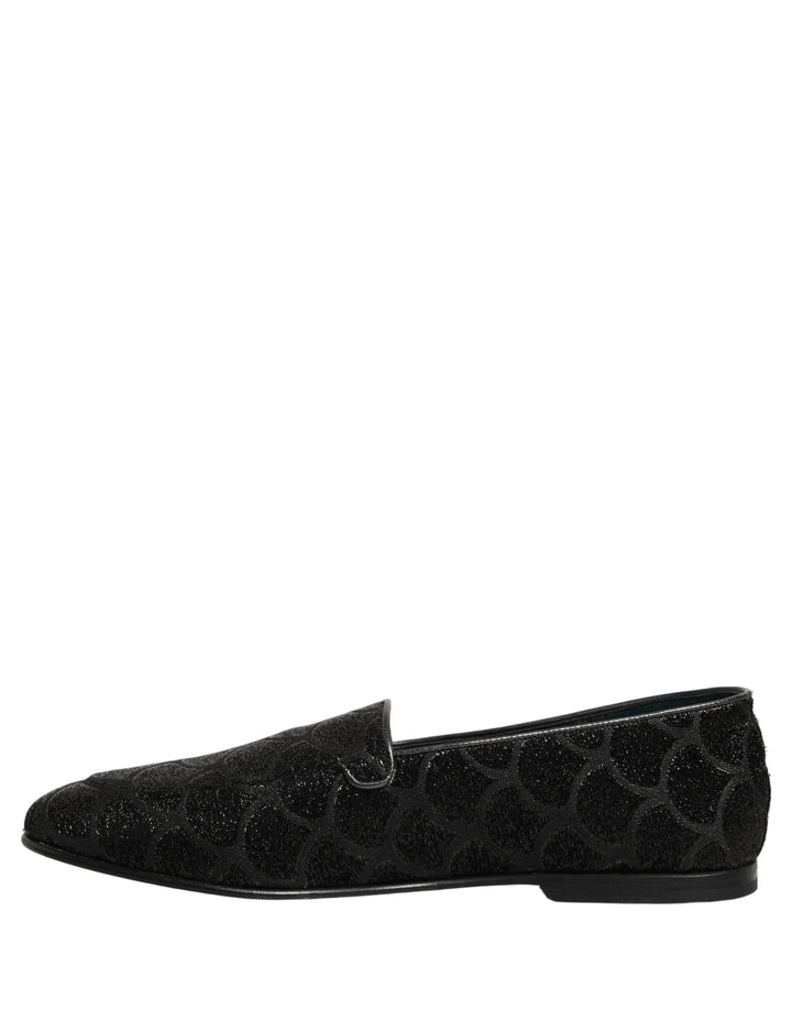Dolce &amp; Gabbana Black Glitter Brocade Men Dress Loafers Shoes