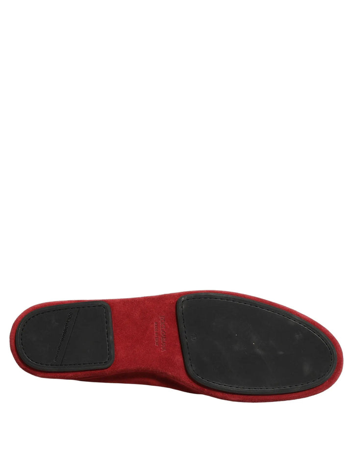 Dolce &amp; Gabbana Red Suede Cross Slip On Dress Loafers Shoes