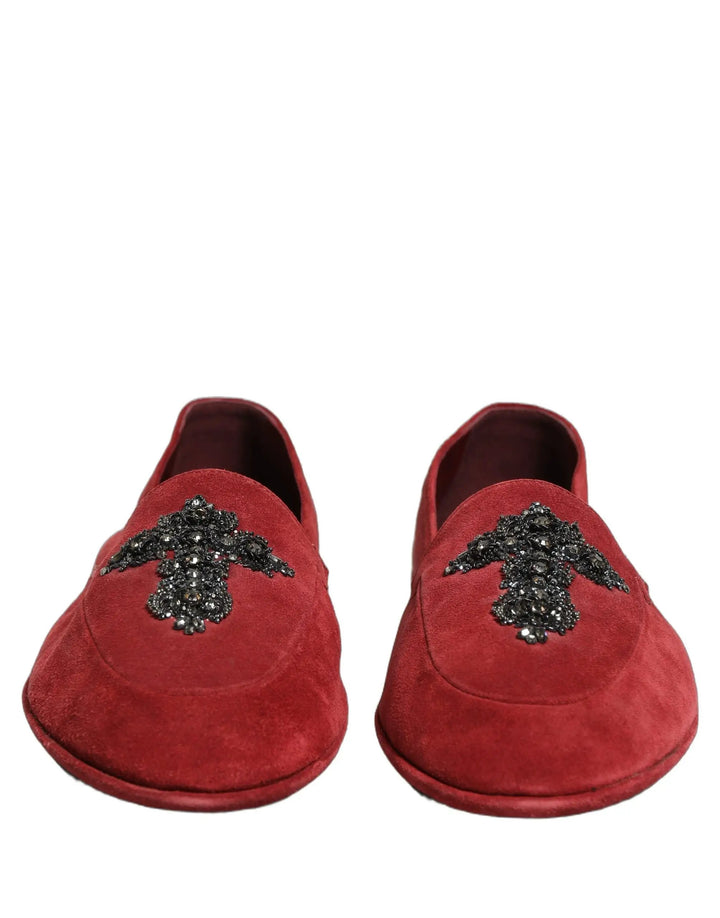 Dolce &amp; Gabbana Red Suede Cross Slip On Dress Loafers Shoes