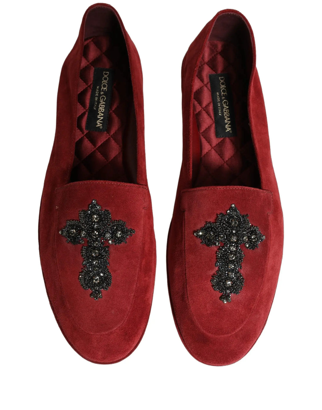 Dolce &amp; Gabbana Red Suede Cross Slip On Dress Loafers Shoes