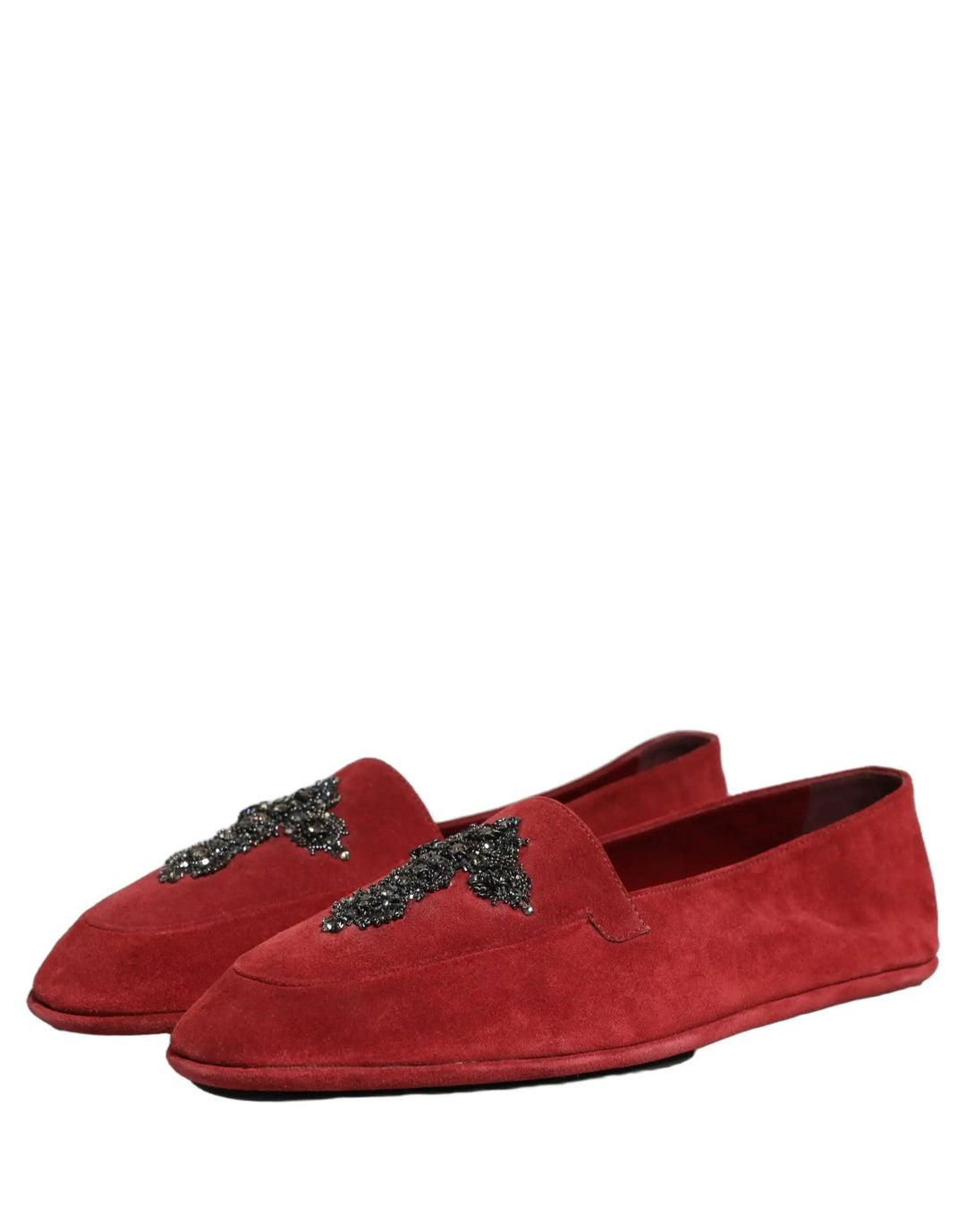 Dolce &amp; Gabbana Red Suede Cross Slip On Dress Loafers Shoes