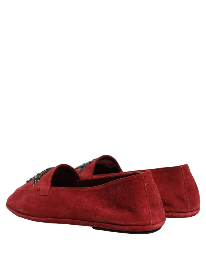 Dolce &amp; Gabbana Red Suede Cross Slip On Dress Loafers Shoes
