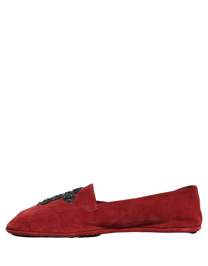 Dolce &amp; Gabbana Red Suede Cross Slip On Dress Loafers Shoes
