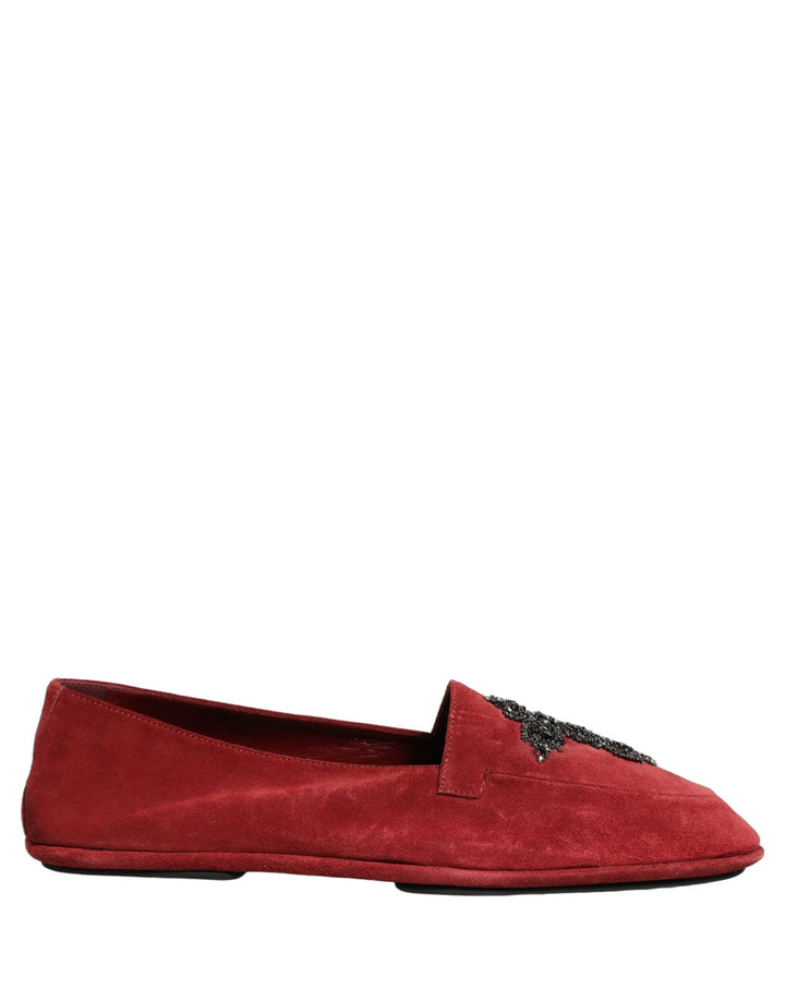 Dolce &amp; Gabbana Red Suede Cross Slip On Dress Loafers Shoes