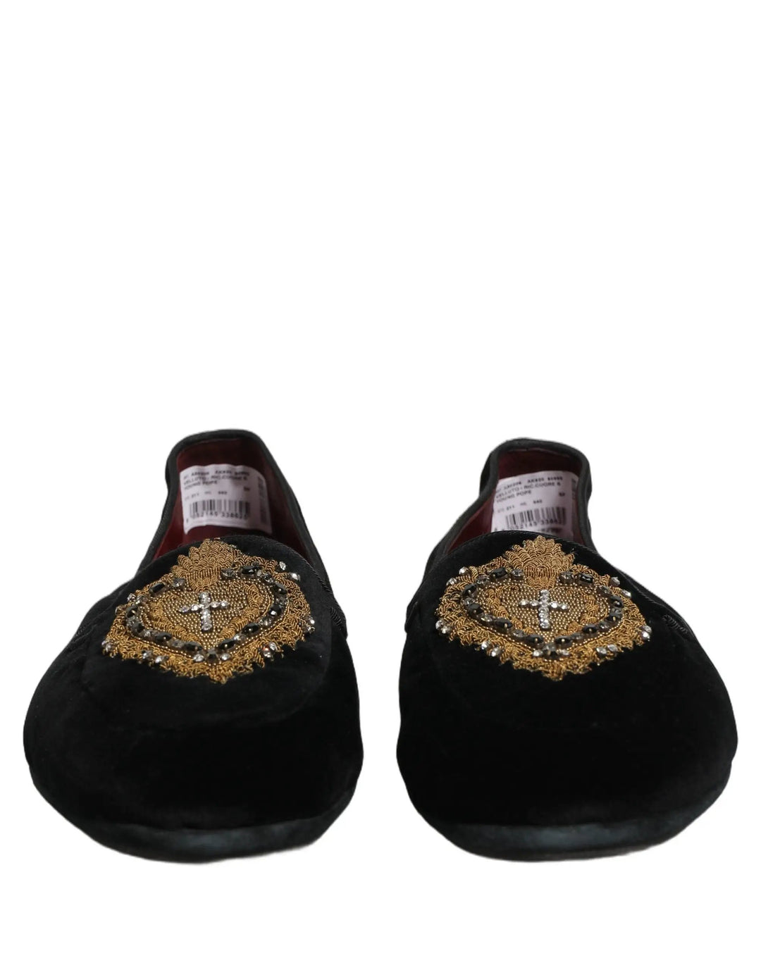Dolce &amp; Gabbana Black Velvet Sacred Heart Dress Loafers Shoes