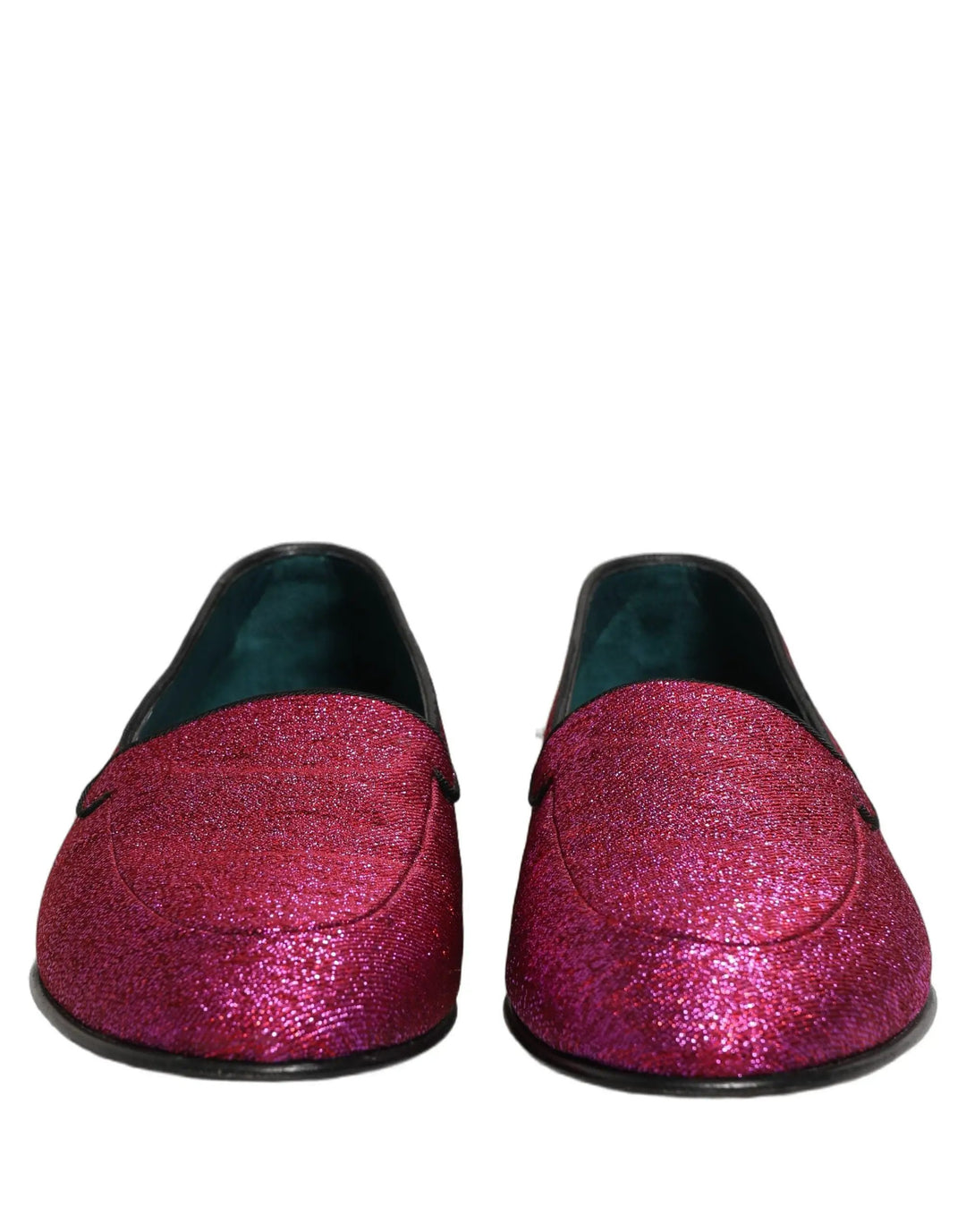 Dolce &amp; Gabbana Pink Glitter Lurex Logo Dress Loafers Shoes
