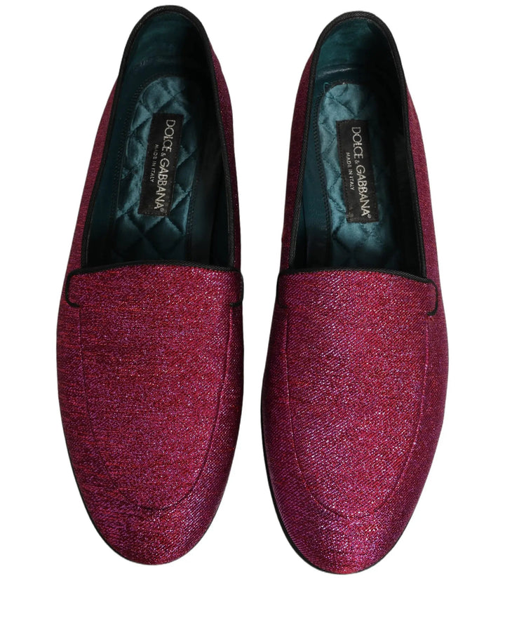 Dolce &amp; Gabbana Pink Glitter Lurex Logo Dress Loafers Shoes
