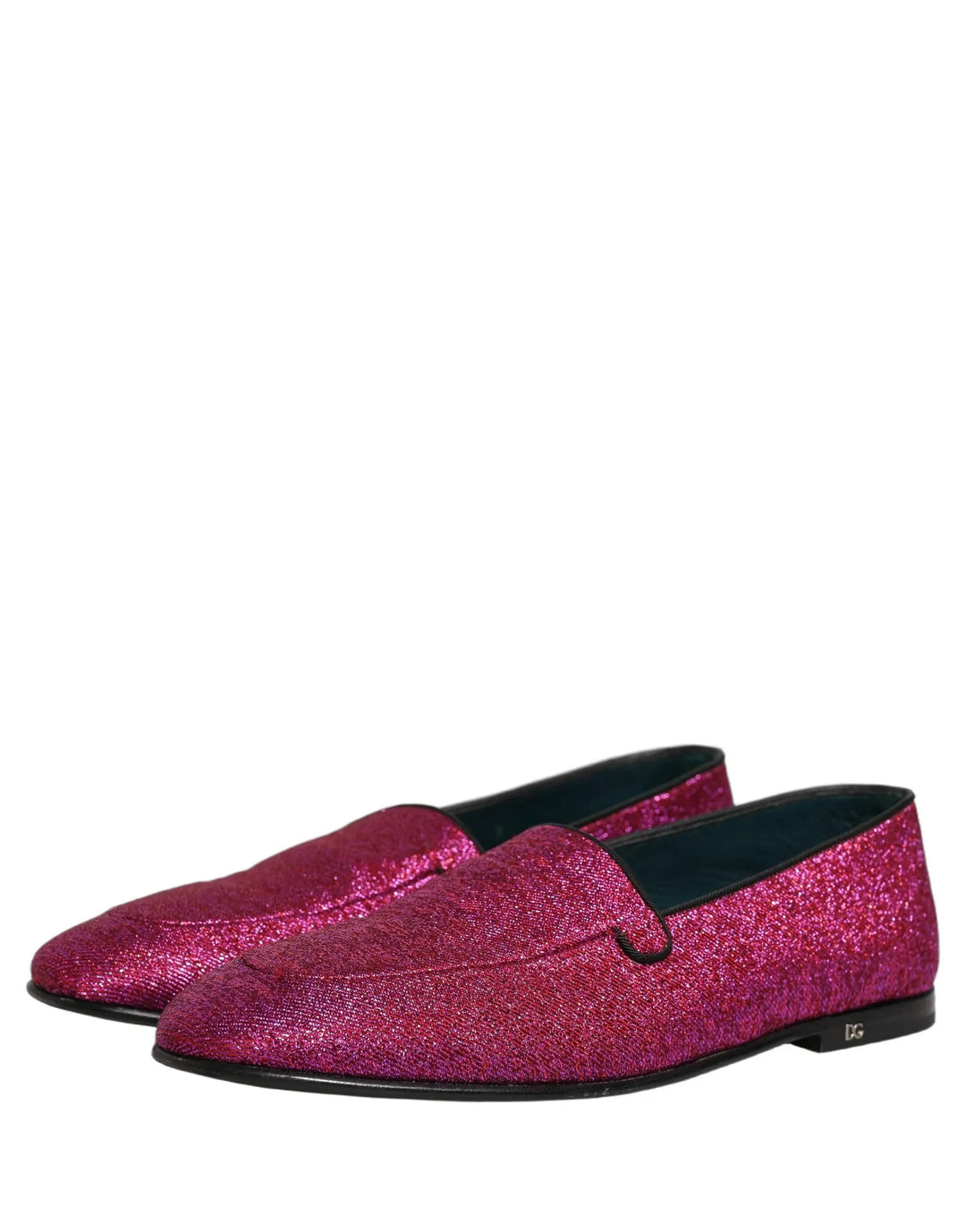 Dolce &amp; Gabbana Pink Glitter Lurex Logo Dress Loafers Shoes