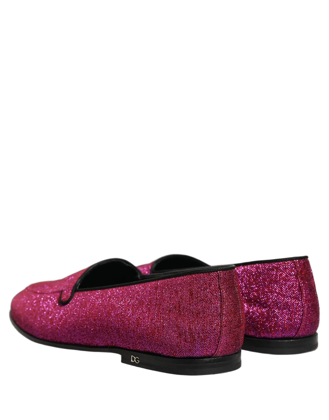 Dolce &amp; Gabbana Pink Glitter Lurex Logo Dress Loafers Shoes
