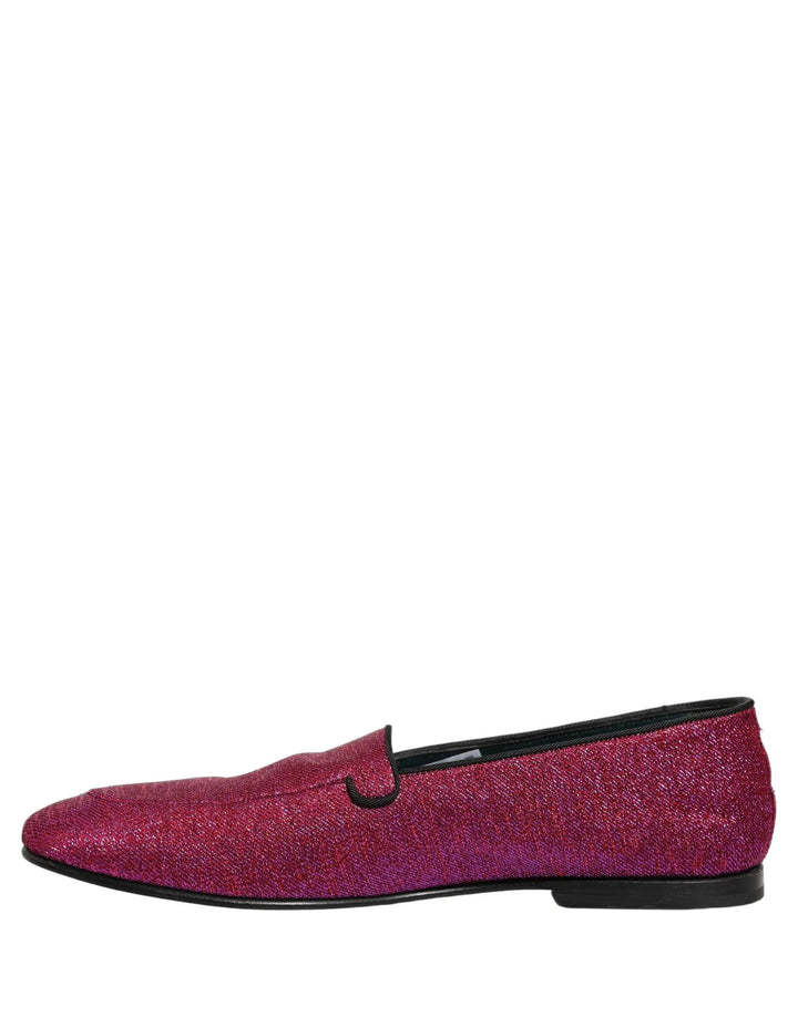 Dolce &amp; Gabbana Pink Glitter Lurex Logo Dress Loafers Shoes