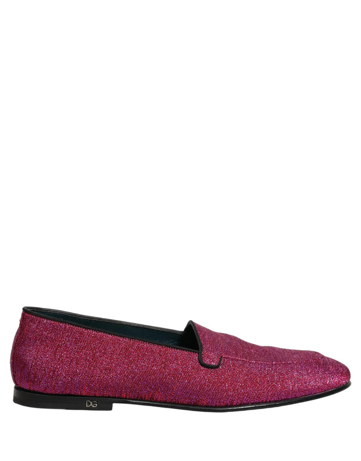 Dolce &amp; Gabbana Pink Glitter Lurex Logo Dress Loafers Shoes