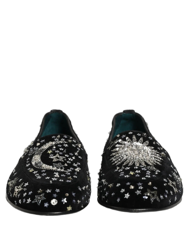 Dolce &amp; Gabbana Black Crystal Embellished Dress Loafers Shoes