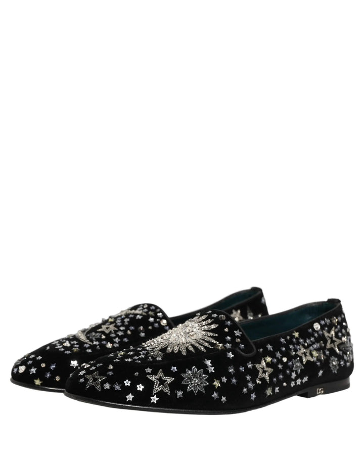 Dolce &amp; Gabbana Black Crystal Embellished Dress Loafers Shoes