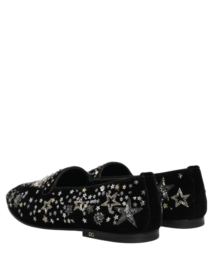Dolce &amp; Gabbana Black Crystal Embellished Dress Loafers Shoes