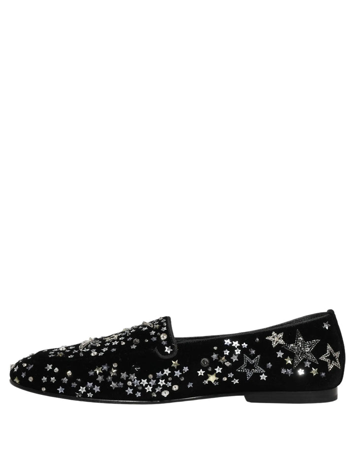 Dolce &amp; Gabbana Black Crystal Embellished Dress Loafers Shoes