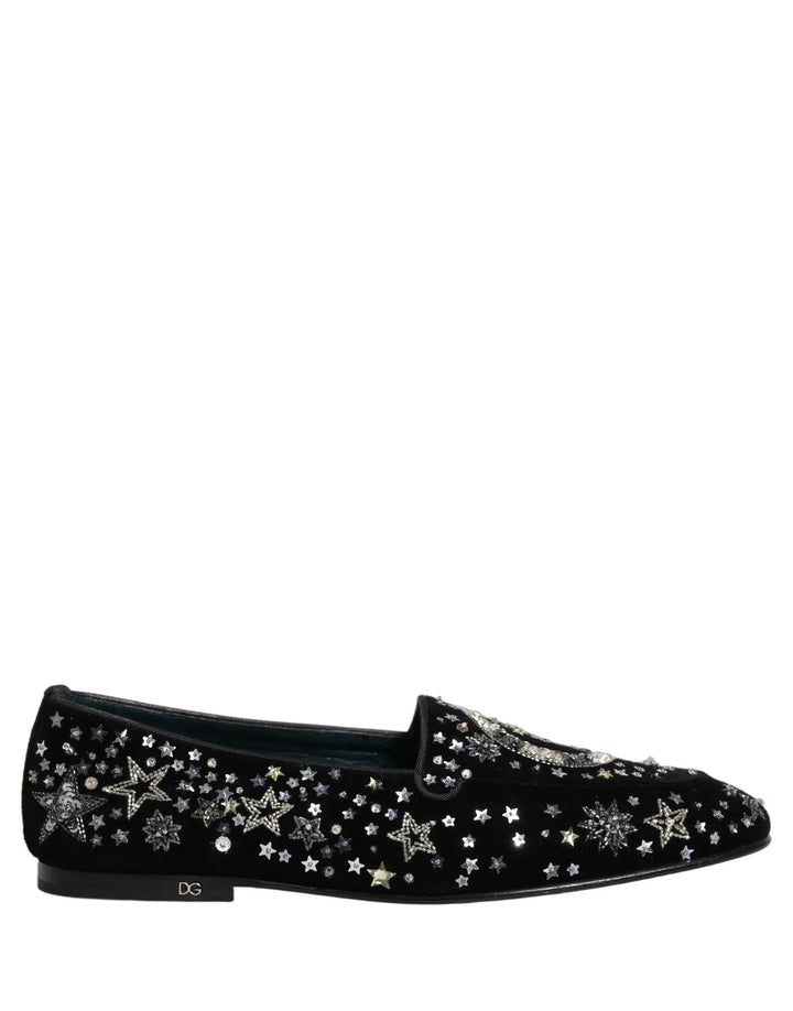 Dolce &amp; Gabbana Black Crystal Embellished Dress Loafers Shoes