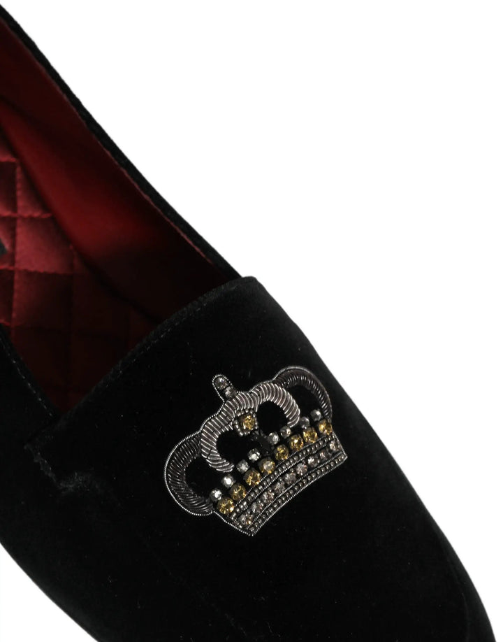 Dolce &amp; Gabbana Black Crown Embellished Dress Loafers Shoes