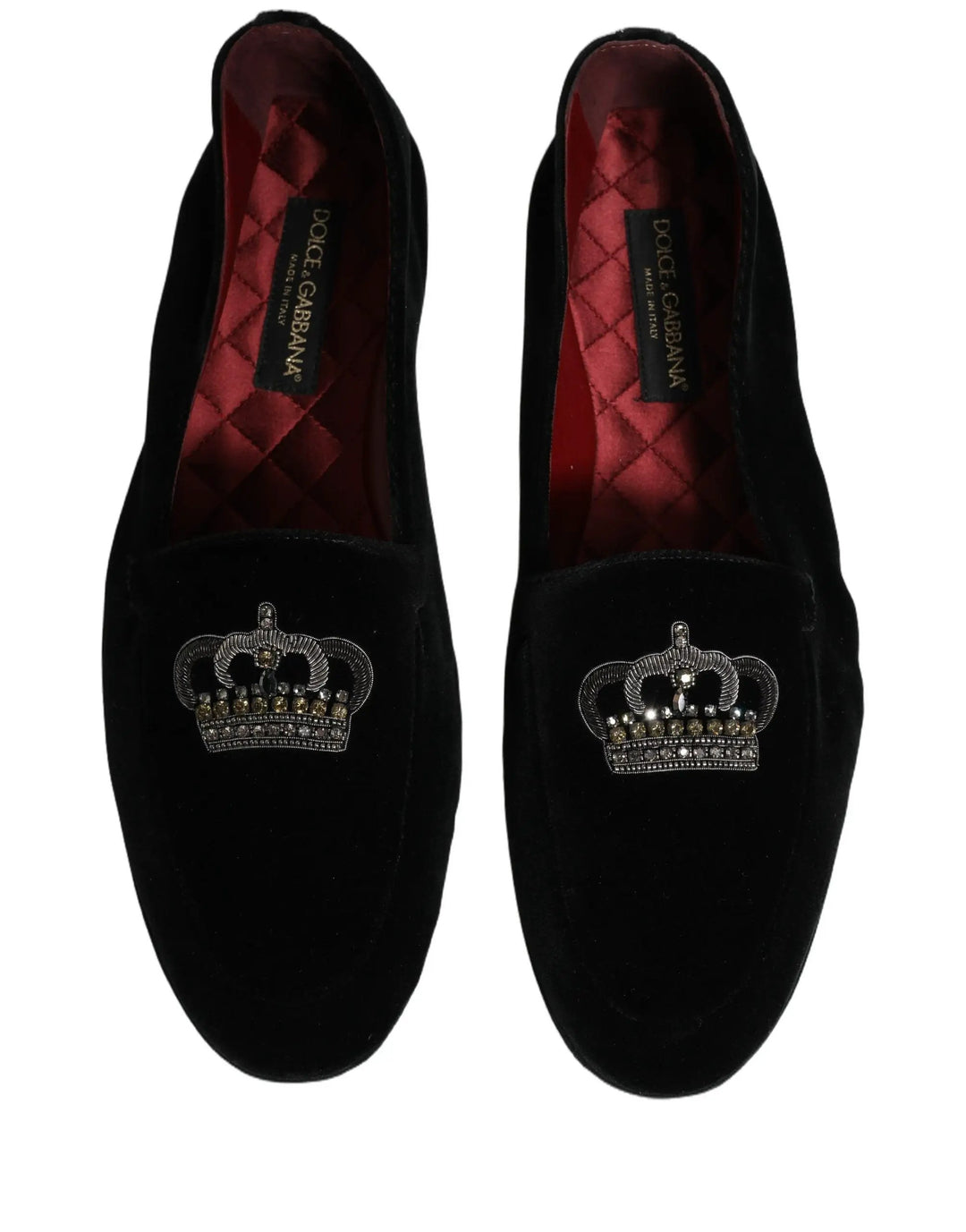 Dolce &amp; Gabbana Black Crown Embellished Dress Loafers Shoes