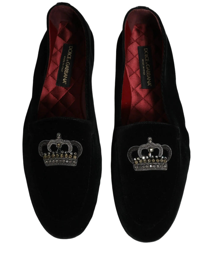 Dolce &amp; Gabbana Black Crown Embellished Dress Loafers Shoes