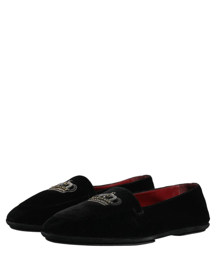 Dolce &amp; Gabbana Black Crown Embellished Dress Loafers Shoes