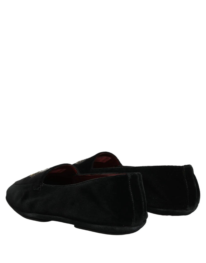 Dolce &amp; Gabbana Black Crown Embellished Dress Loafers Shoes