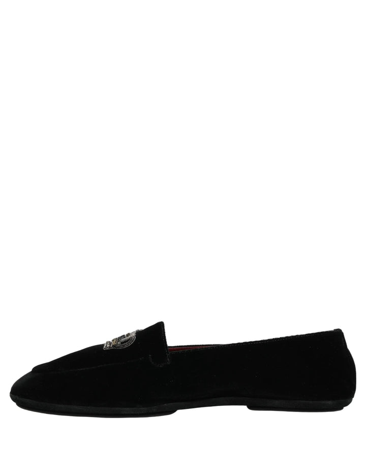 Dolce &amp; Gabbana Black Crown Embellished Dress Loafers Shoes