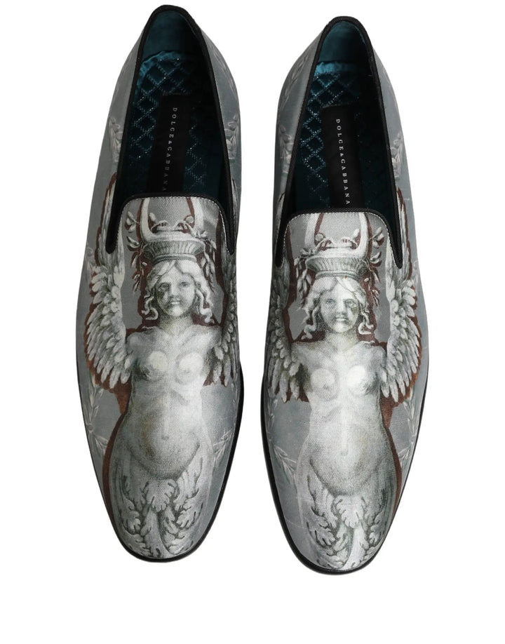 Dolce &amp; Gabbana Gray Baroque Angel Velvet Men Loafers Shoes