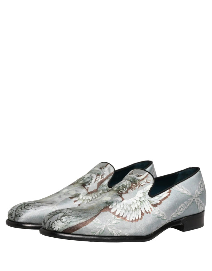 Dolce &amp; Gabbana Gray Baroque Angel Velvet Men Loafers Shoes