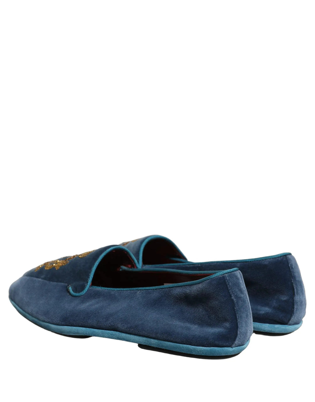Dolce &amp; Gabbana Blue Velvet Crown Embroidery Loafers Shoes