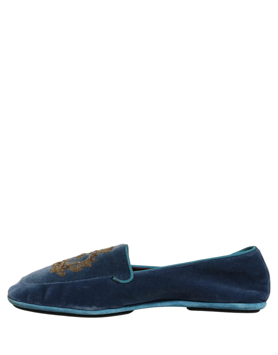 Dolce &amp; Gabbana Blue Velvet Crown Embroidery Loafers Shoes